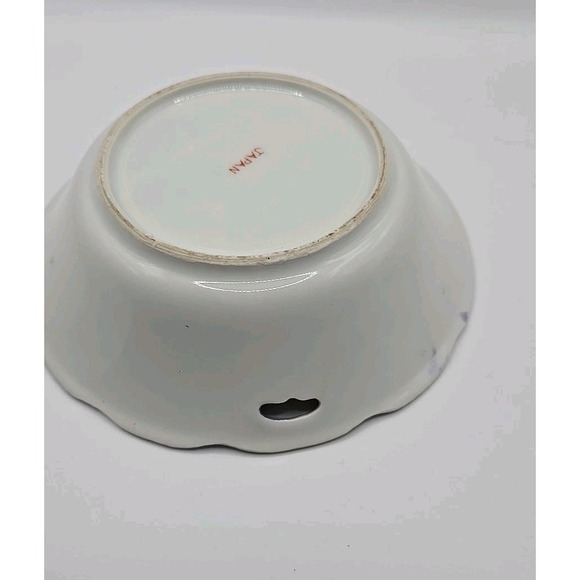 Japan Luster Porcelain Bowl Dish Blue White Floral Flowers Double Handle Vintage - Picture 3 of 7